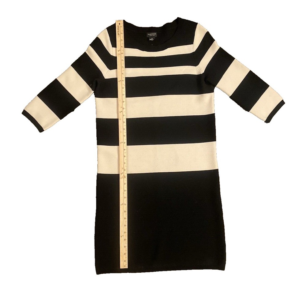 CLUB MONACO Womens Italian Yarn Striped Sweater Dress Black Cream Wool Small - Picture 6 of 8